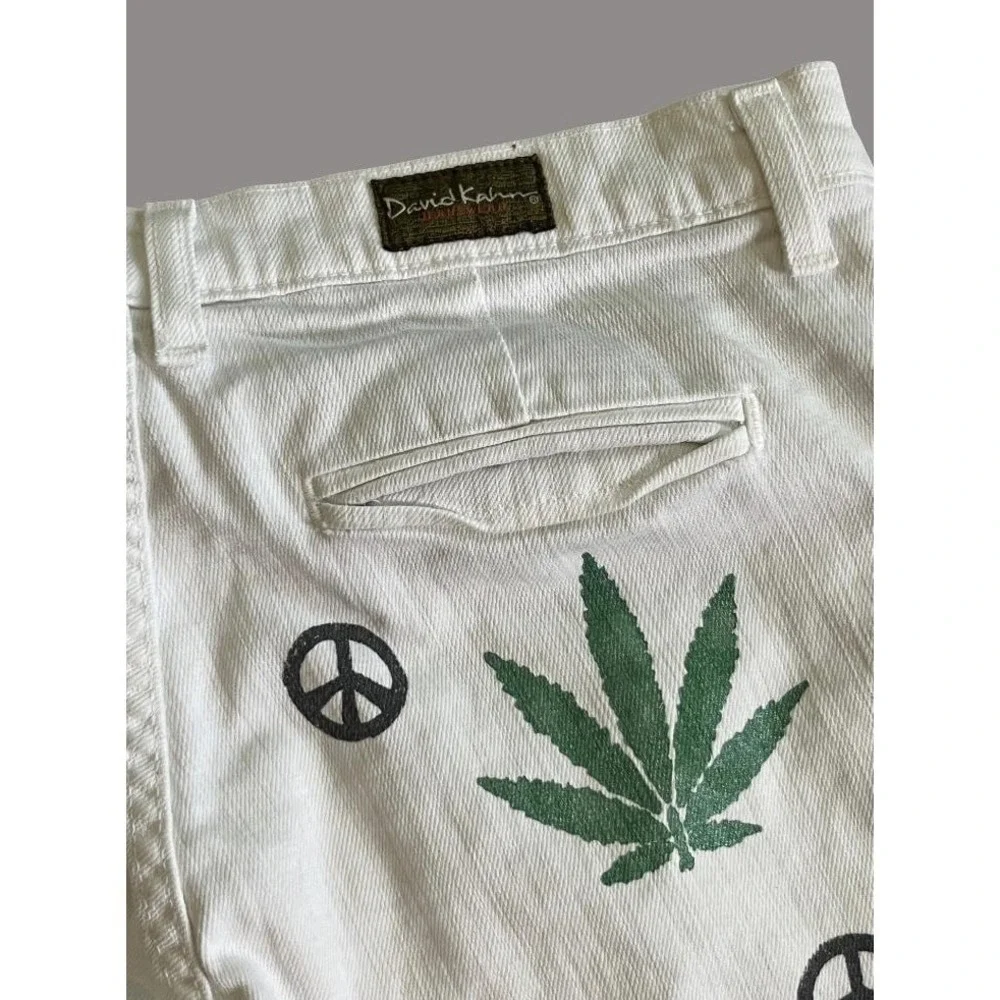 HAND PAINTED Bermuda Shorts Marijuana Peace Fire Graffiti Art Streetwear 26/S/M